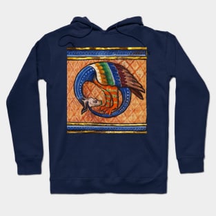 MEDIEVAL BESTIARY, SNAKE DRAGON in Gold Blue Orange Colors Hoodie